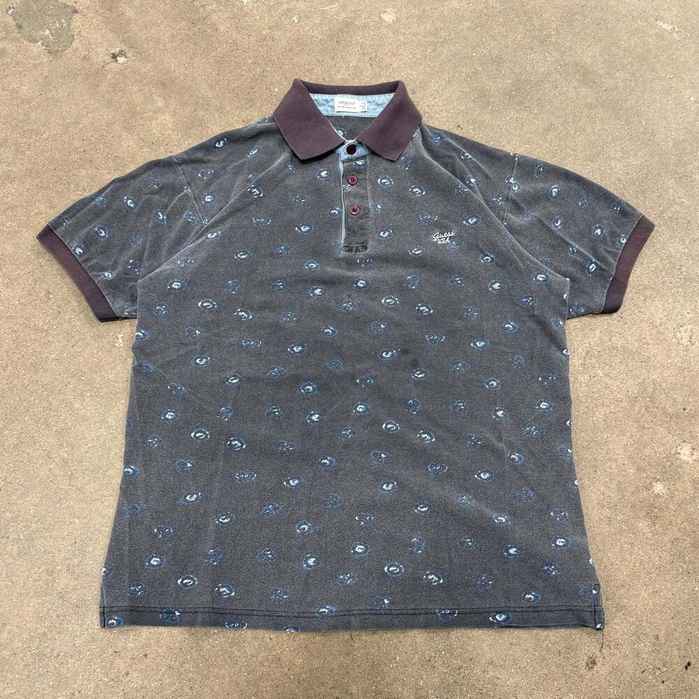Vintage 90s Guess USA Georges Marciano AOP Geometric Classic Polo Shirt Small